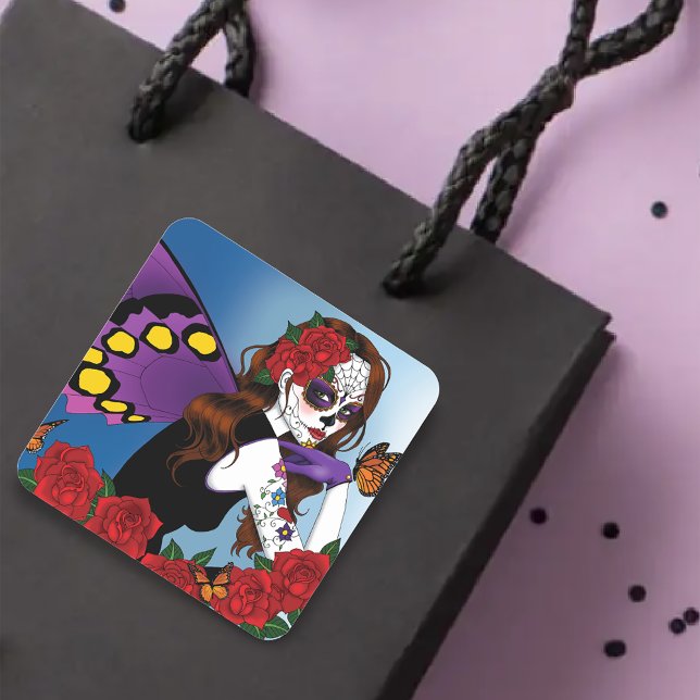 Purple Sugar Skull Fairy Square Sticker (Creator Uploaded)