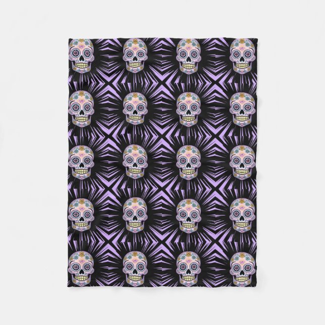 Purple Sugar Skull Fleece Blanket (Front)