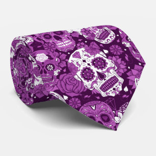 Purple sugar skull floral ornamental pattern tie