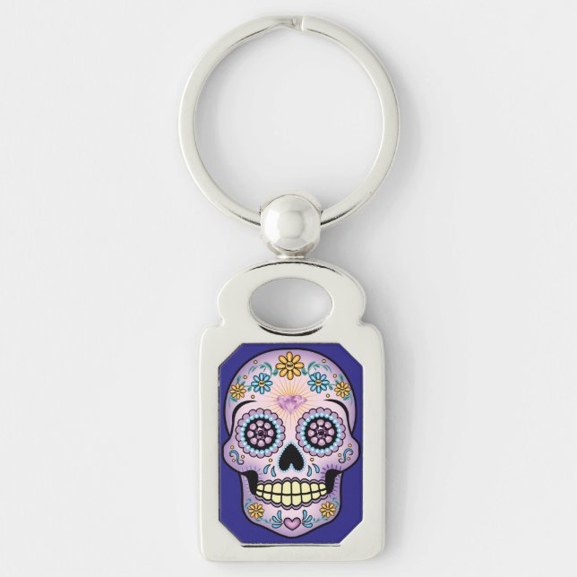Purple Sugar Skull Keychain (Front)