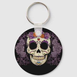 Purple Sugar Skull Keychain