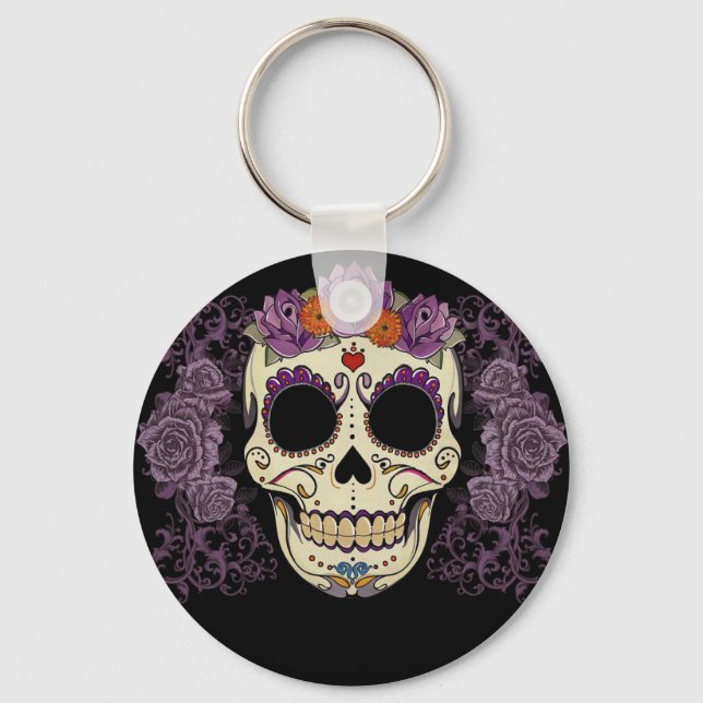 Purple Sugar Skull Keychain (Front)