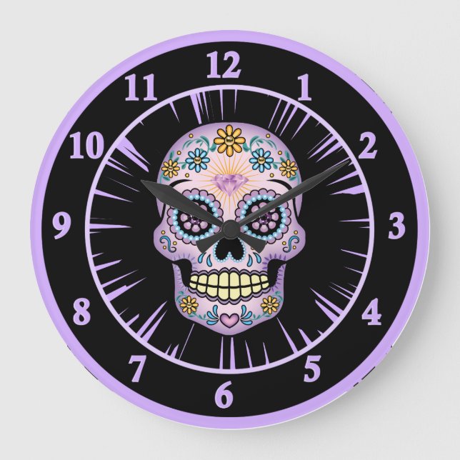 Purple Sugar Skull Large Clock (Front)