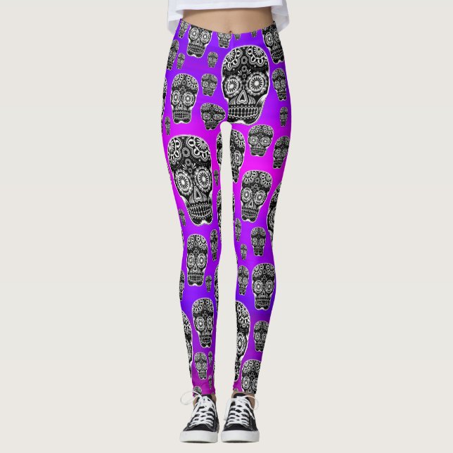 Purple Sugar Skull Leggings (Front)