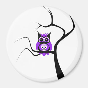 Purple Sugar Skull Owl in Tree Magnet