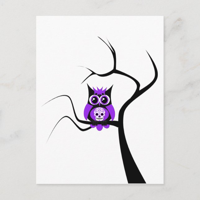Purple Sugar Skull Owl in Tree Postcard (Front)