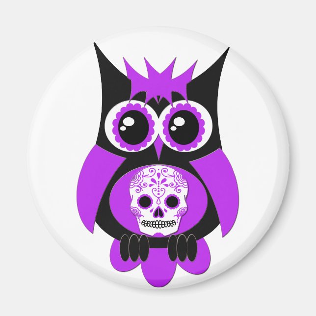 Purple Sugar Skull Owl Magnet (Front)