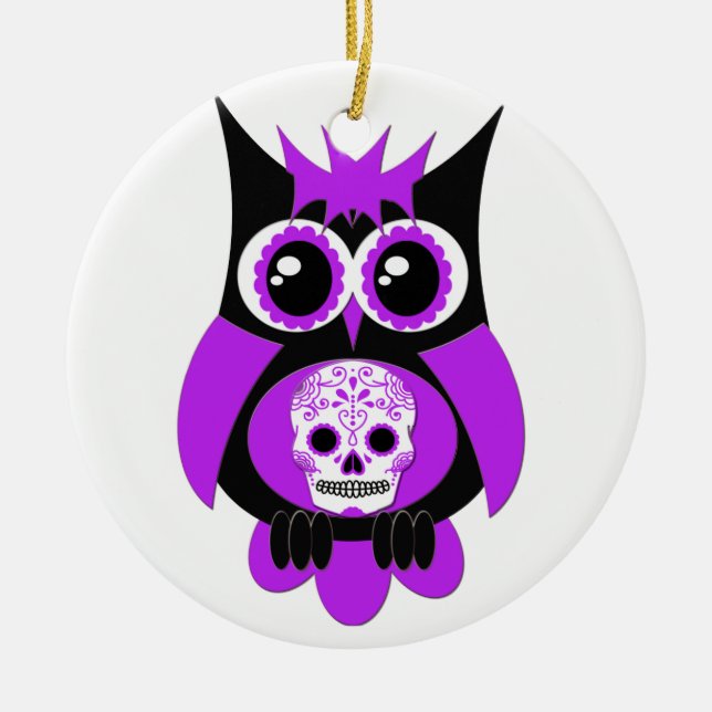 Purple Sugar Skull Owl Ornament (Front)
