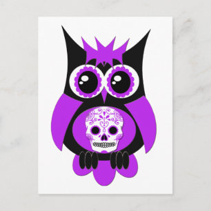 Purple Sugar Skull Owl Postcard