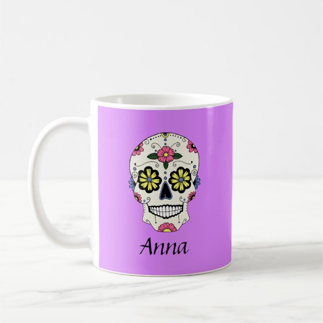 Purple Sugar Skull Personalized Coffee Mug (Left)
