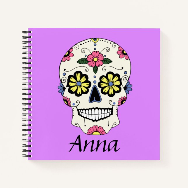 Purple Sugar Skull Personalized Mini Notebook (Front)