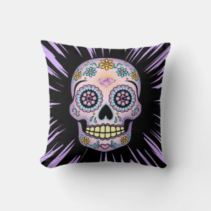 Purple Sugar Skull Throw Pillow
