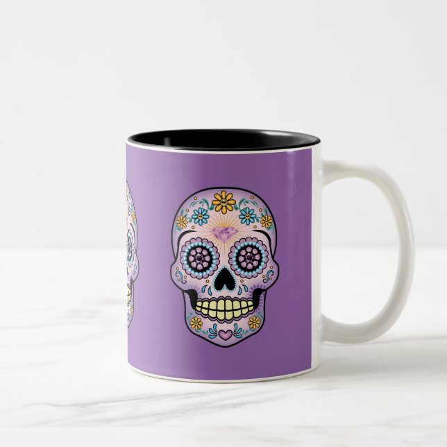 Purple Sugar Skull Two-Tone Coffee Mug (Right)