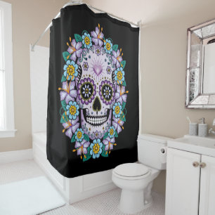Purple Sugar Skull with Flowers