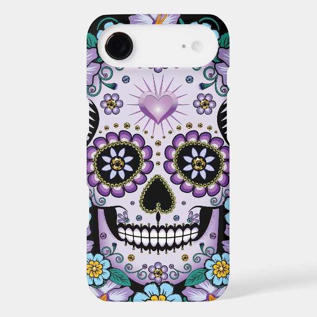 Purple Sugar Skull with Flowers Case-Mate iPhone Case (Back)