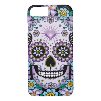 Purple Sugar Skull with Flowers Case-Mate iPhone Case