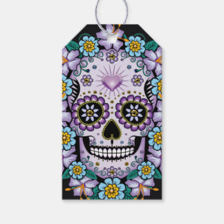 Purple Sugar Skull with Flowers Gift Tags