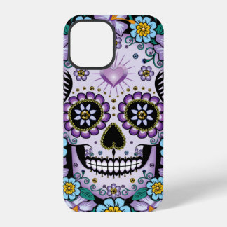 Purple Sugar Skull with Flowers iPhone 12 Pro Case