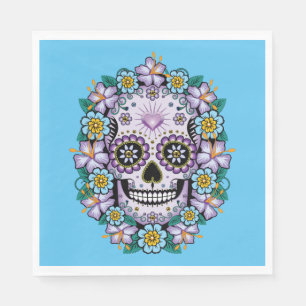 Purple Sugar Skull with Flowers Napkin