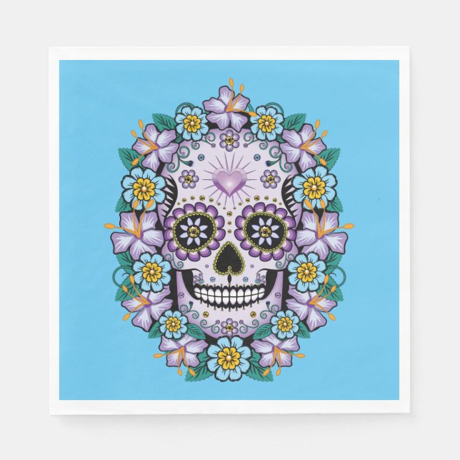 Purple Sugar Skull with Flowers Napkin (Front)
