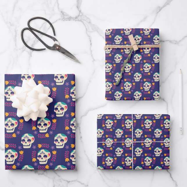 Purple Sugar Skull Wrapping Paper Sheet (Front)