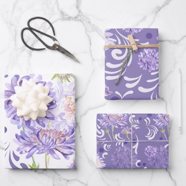 purple summer meadow flowers wrapping paper sheet (Front)
