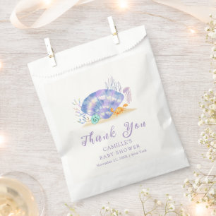 Purple Summer Sea Pearl Girl Baby Shower Thank You Favour Bag