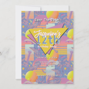 Purple Summer Vaporwave Sunset Birthday Invitation