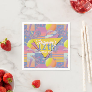 Purple Summer Vaporwave Sunset Birthday Napkin