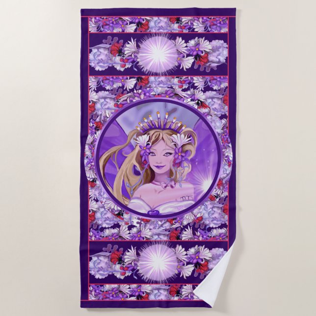 Purple Sun Fairy Beach Towel (Front)