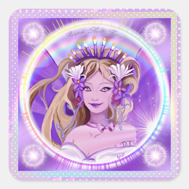 Purple Sun Fairy Classic Square Sticker (Front)
