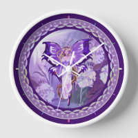 Purple Sun Fairy Round Clock