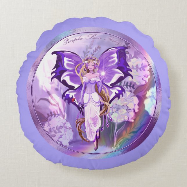 Purple Sun Fairy Round Pillow (Front)