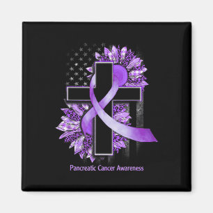 Purple Sunflower Christian Cross Pancreatic Cancer Magnet