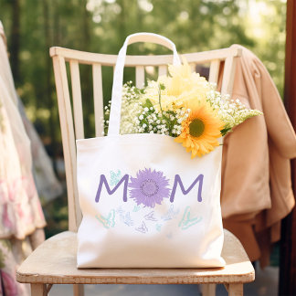 Purple Sunflower MOM | Watercolor Butterflies Large Tote Bag