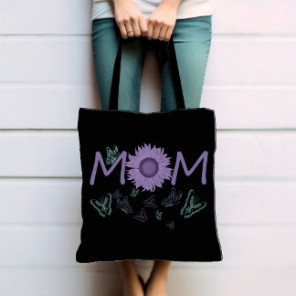 Purple Sunflower MOM | Watercolor Butterflies Tote