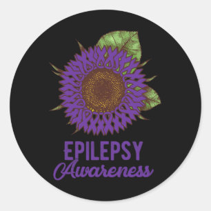 Purple Sunflower Ribbon Epilepsy Awareness Support Classic Round Sticker