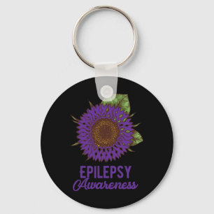Purple Sunflower Ribbon Epilepsy Awareness Support Keychain