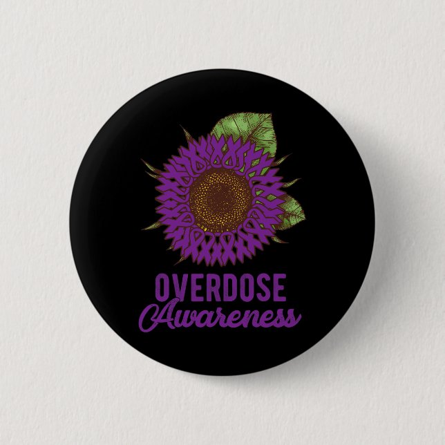 Purple Sunflower Ribbon Overdose Awareness Support 2 Inch Round Button (Front)