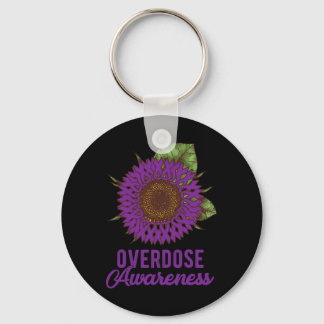 Purple Sunflower Ribbon Overdose Awareness Support Keychain