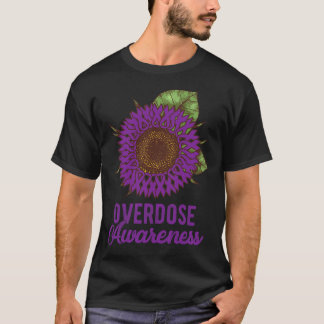 Purple Sunflower Ribbon Overdose Awareness Support T-Shirt