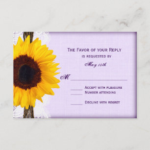 Purple Sunflower Rustic Country Wedding RSVP Cards