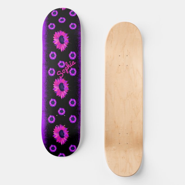 Purple Sunflower Sparkle Personalized  Skateboard (Front)