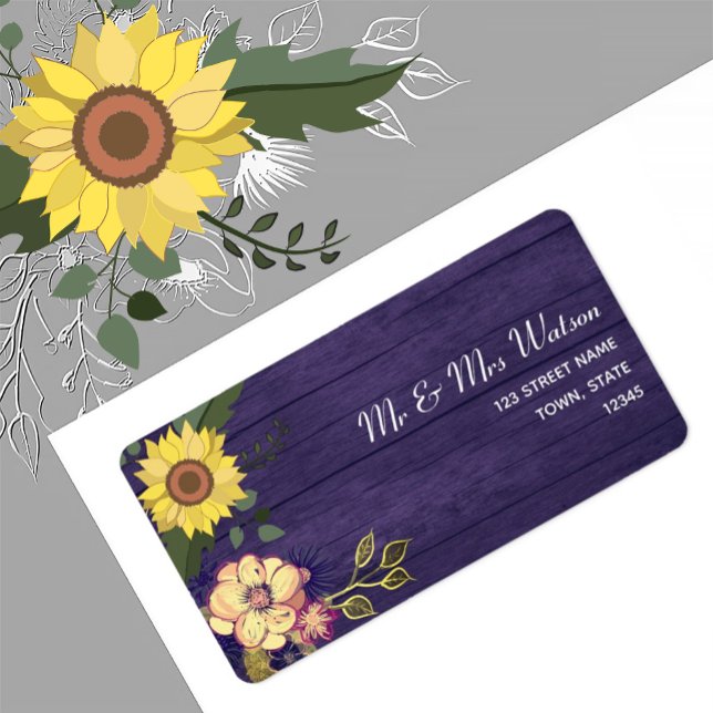 Purple Sunflower Wedding Return Address Label (Creator Uploaded)