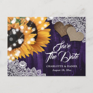 Purple Sunflower Wedding Save The Date Postcard