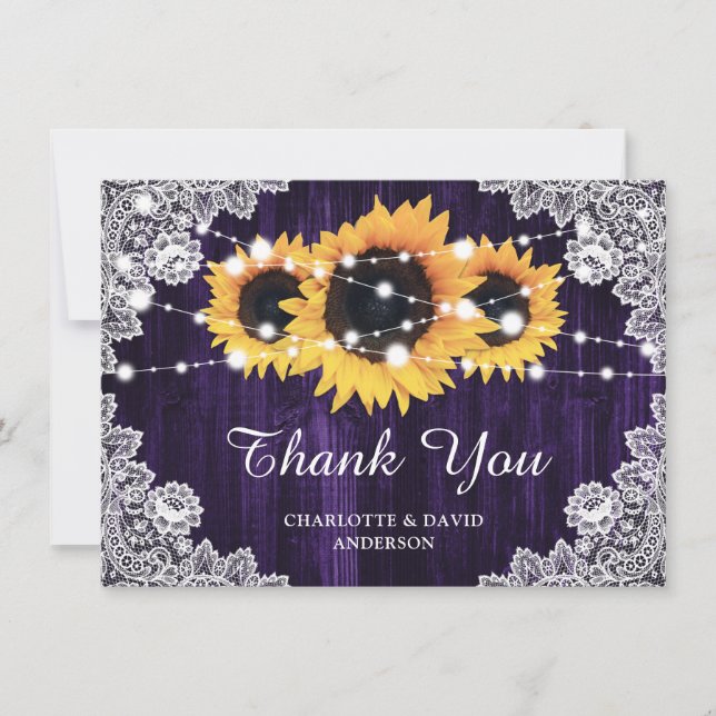Purple Sunflower Wedding Thank You Card (Front)