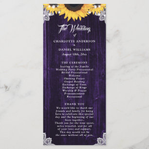 Purple Sunflower Wood Floral Lace Wedding Program
