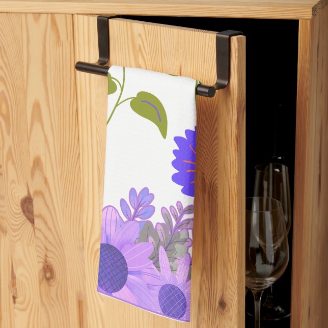 purple sunflowers kitchen towel (Thirds Fold)
