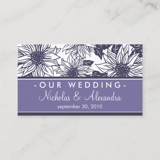 Purple Sunflowers Wedding Website Card (Front)