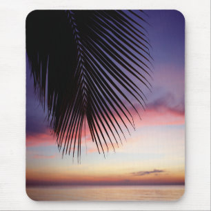 Purple Sunset Beach Tropical Palm Tree Silhouette Mouse Pad
